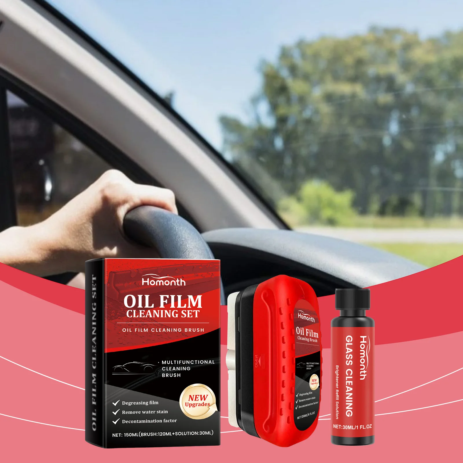 

Car Windshield Cleaning Kit - Oil Film Remover & Water Repellent Set with Brush, Long-Lasting Protection for Clearer Visibility