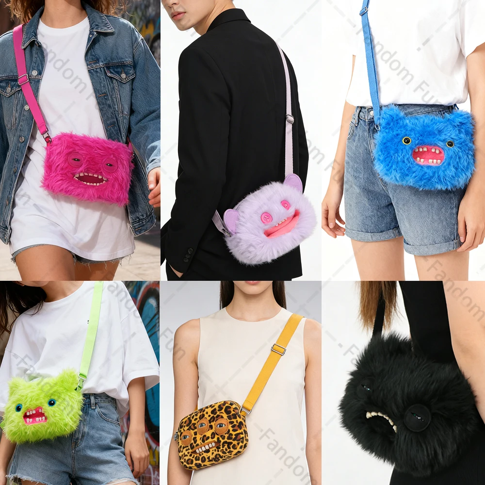 Fuggler Original bolso de hombro de felpa de ojos anchos Weirdo Screech diente feo monstruo cabeza grande bandolera peluda mochila regalo de cumpleaños