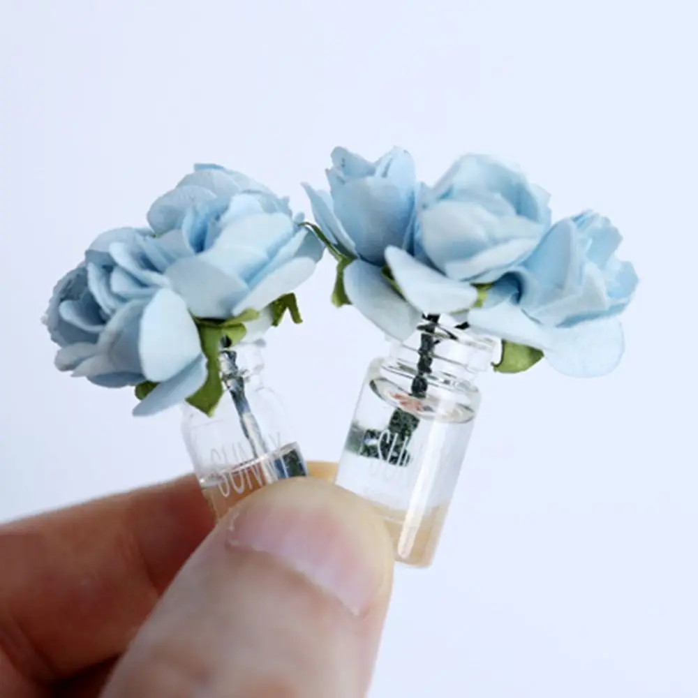 لعبة 1/6 1/8 1/12 دمية زهرة زهرية متعدد الألوان روز ديزي مصغرة باقة الورد الجنية حديقة اللعب منزل مزهرية صغيرة زهرة #5