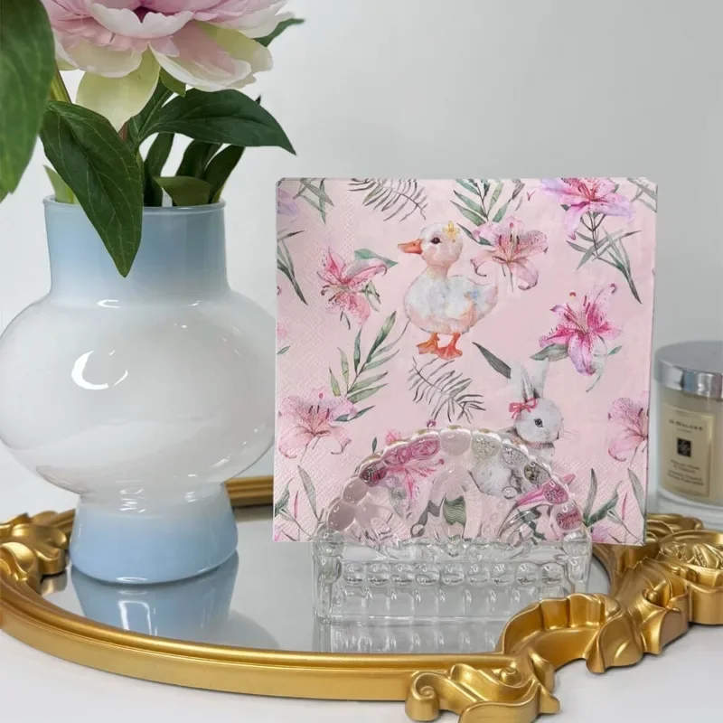 20pcs 33cm 2-Ply New Easter Element Printed Party Napkins Rabbit Duck Color Printed Folding Paper DIY Decoupage Paper
