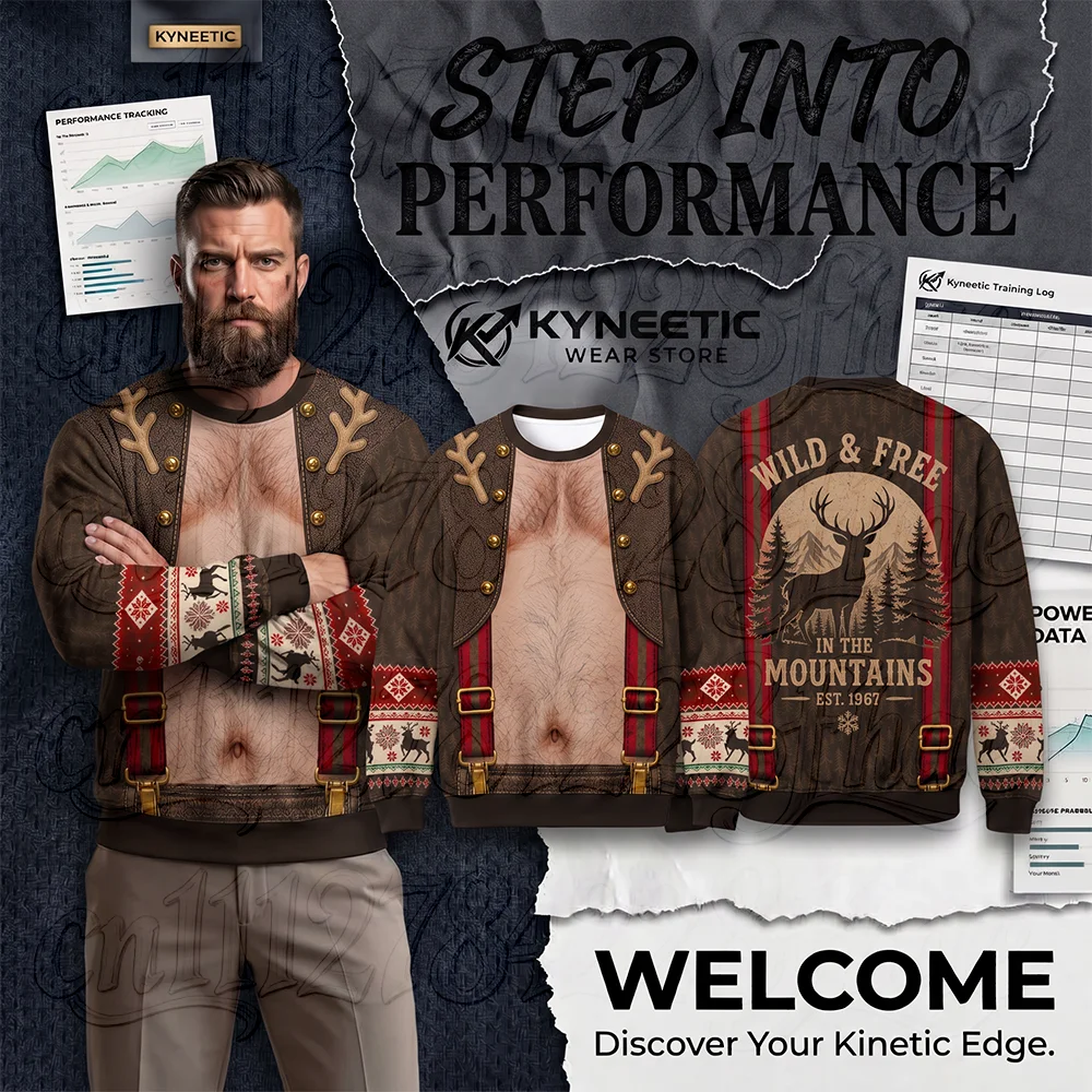 Ugly Christmas Sweatshirts Parent-Child 3D Mountain Elk Printed Long Sleeve Crewneck Pullover Top Funny Holiday Festival Clothes