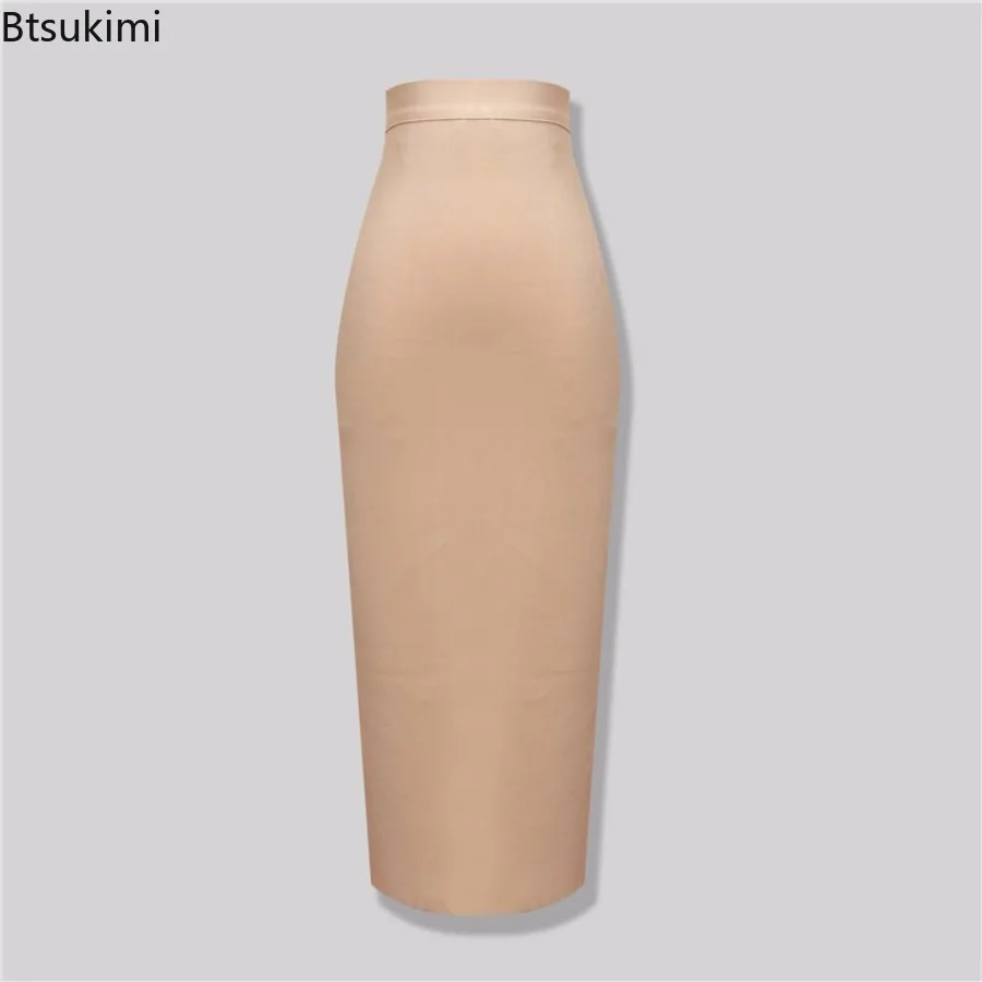 2026 Women's Elastic Sexy Candy Color Bandage Skirt Bodycon Midi Calf Pencil Skirt for Elegant Ladies Formal Business Skirts New