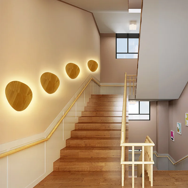 Imagem -05 - Round Stars Wood Led Wall Lamp Decoração para Casa Moderna Arandelas para Quarto Sala de Estar Escada Iluminação Interior