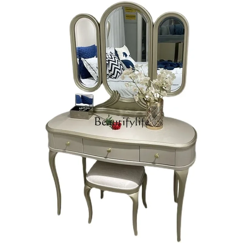 

ls 27American light luxury solid wood gradual change two-color dressing table simple bedroom dressing table