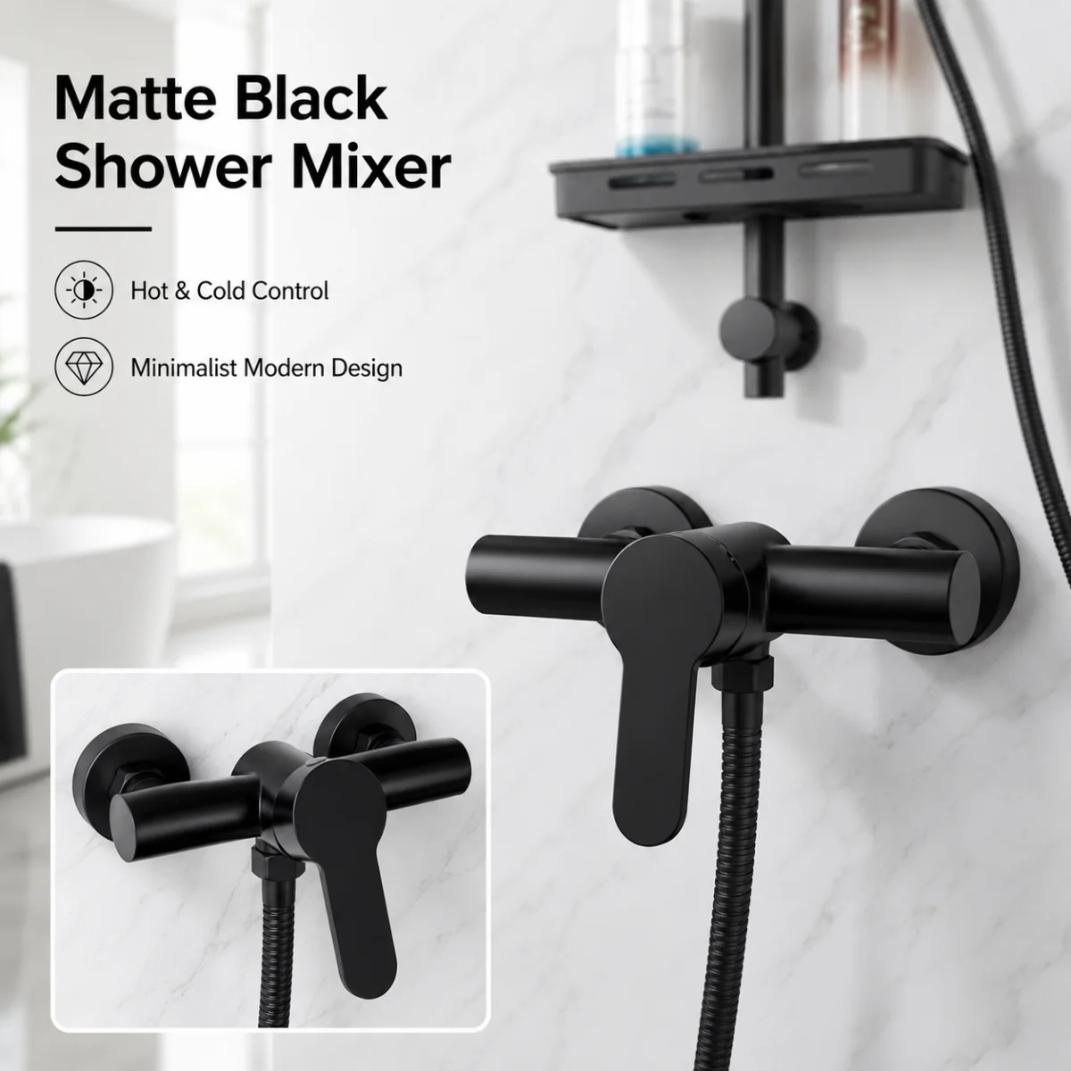 Wall Mounted Shower Mixer Faucet Only, Stainless Steel Hot and Cold Water Mixing Valve, Single Handle Bathroom Shower Tap