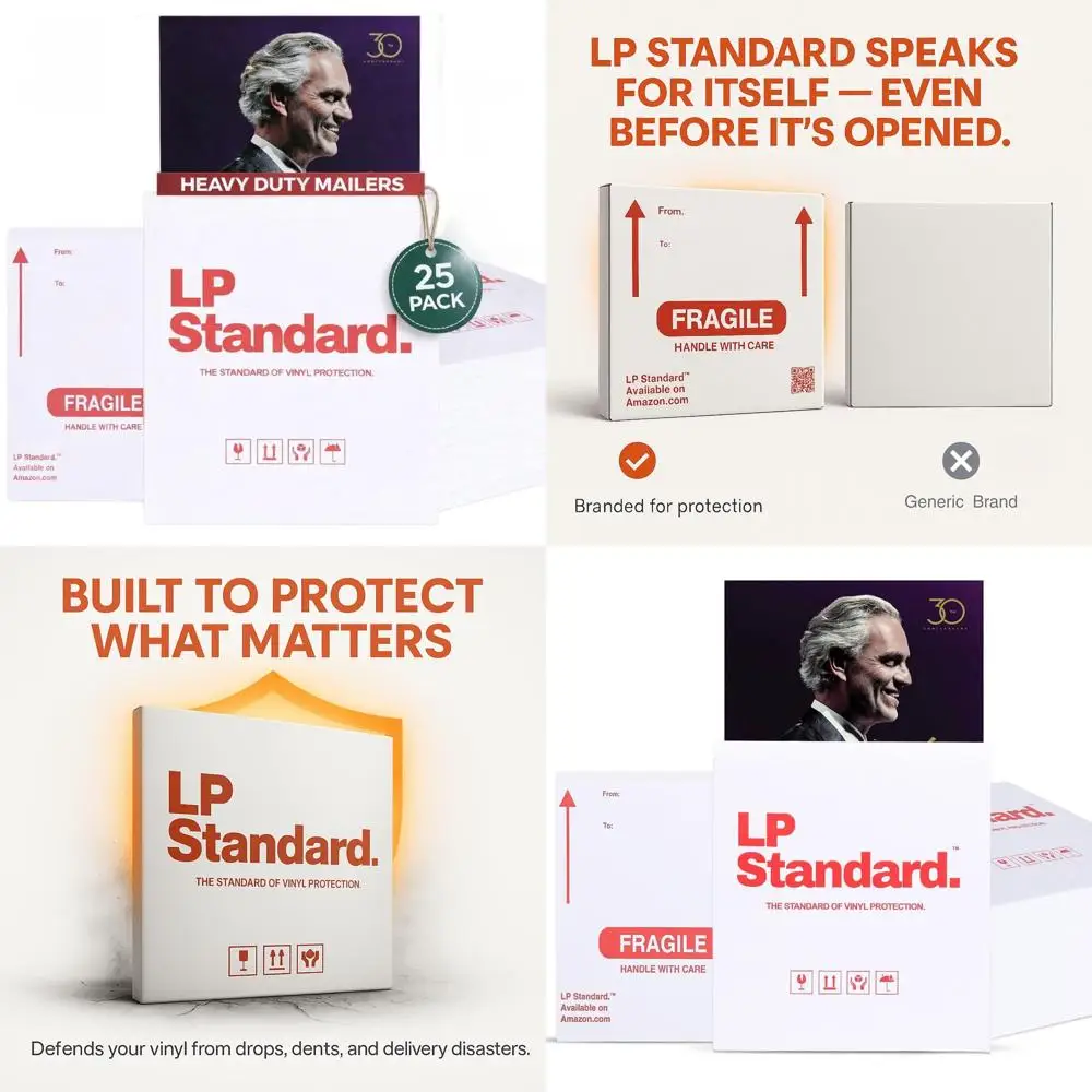 

Thick Vinyl Record Mailers, 3x Cardboard Strength, Warning Label, Holds 1-3 Records, 13x13x0.75