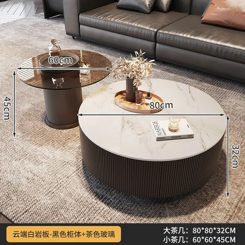 طاولة قهوة مستديرة منقوشة من البلاط الصخري باللون الأسود لغرفة المعيشة الحديثة وشقة صغيرة منزلية بسيطة #4