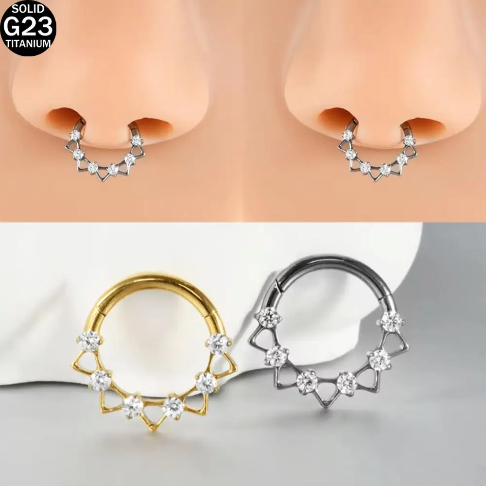 1Pcs ASTM F136 Titanium Ear Nose Ring Shiny CZ Surround Segment Ring Hoop Face Hinged Clicker Labret Ear Piercing Body Jewelry