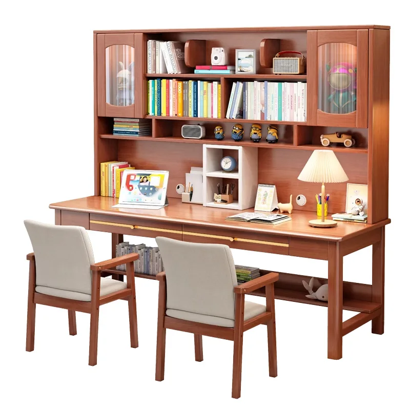 مكتب كمبيوتر من الخشب الصلب، طاولة كتابة للدراسة الفرعية، رف كتب، طاولة دراسة لغرفة النوم المنزلية المتكاملة #1