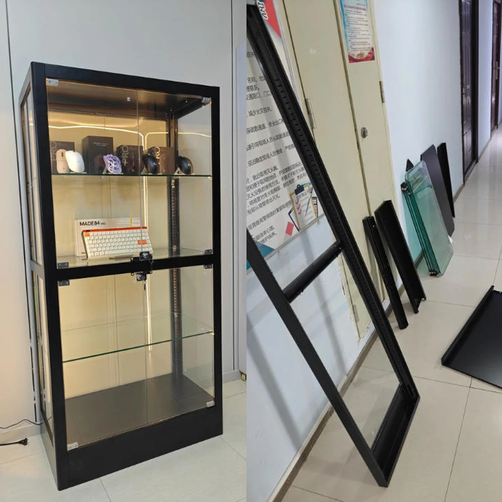 حافظة خزانة عرض زجاجية 4/5 طبقات مع إضاءة وقفل 13 لونًا، وخزانة تحف مع باب زجاجي وأرفف قابلة للتعديل #6