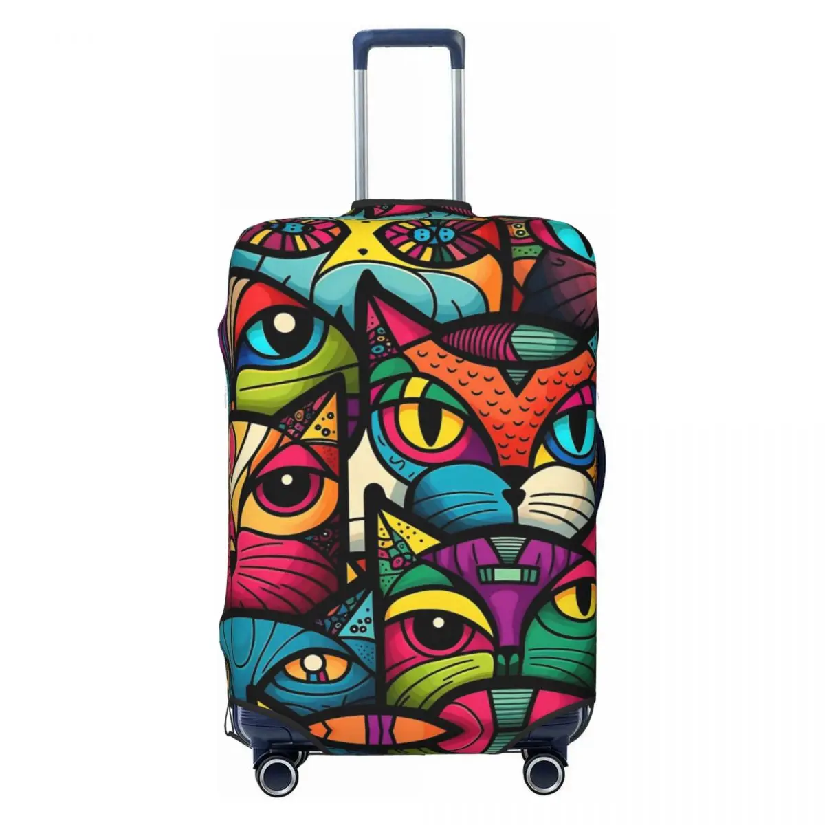 Abstract Cat Suitcase Cover Colorful Animal Cruise Trip Vacation Fun Luggage Case Protector