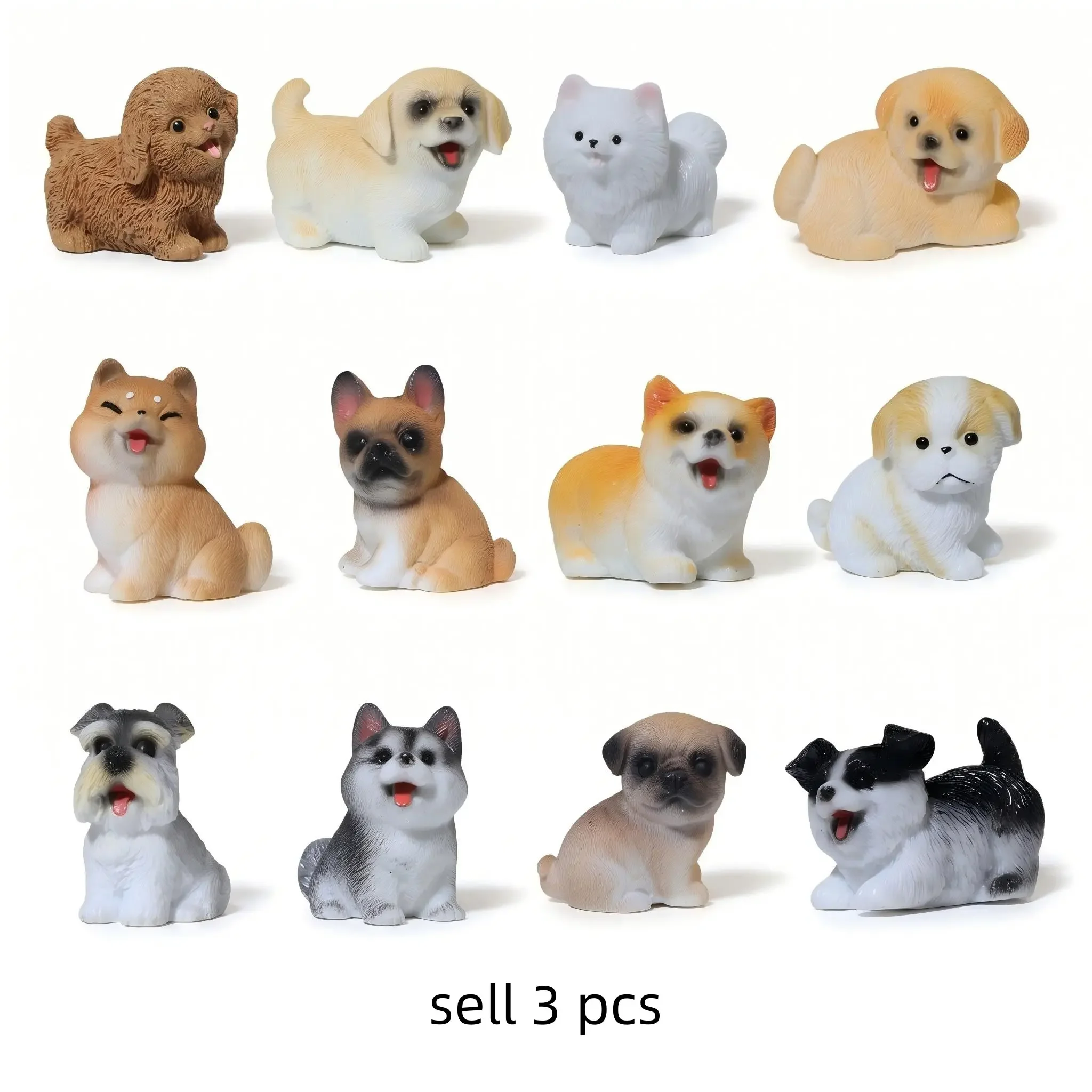 3 Pcs Mini Dog Ornaments, Hand-Painted Resin Animal Figurines, Gift Set for Dog Lovers, Car Desk Decorations, Small Animal Toys, Decorative Figurines