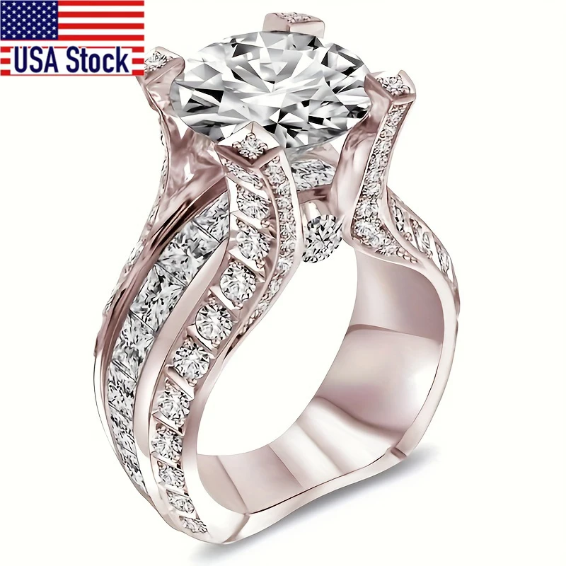 1 قطعة خاتم زفاف نسائي أنيق وفاخر باللون الذهبي الوردي مع خاتم اقتراح زركونيا ، مجوهرات هدايا نسائية #1