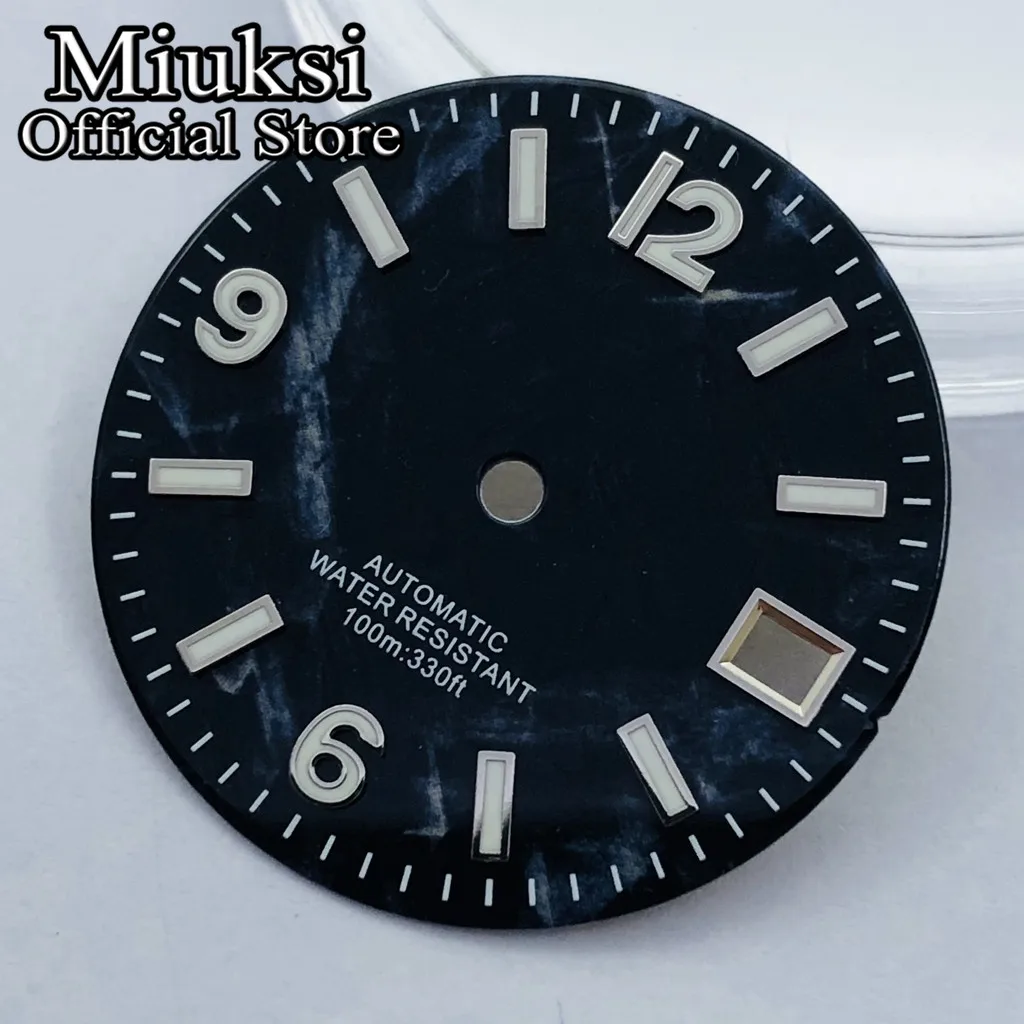 Miuksi 29mm balck blue green watch dial luminous fit NH35 movement fit 3 o\'clock crown 3.8 o\'clock crown