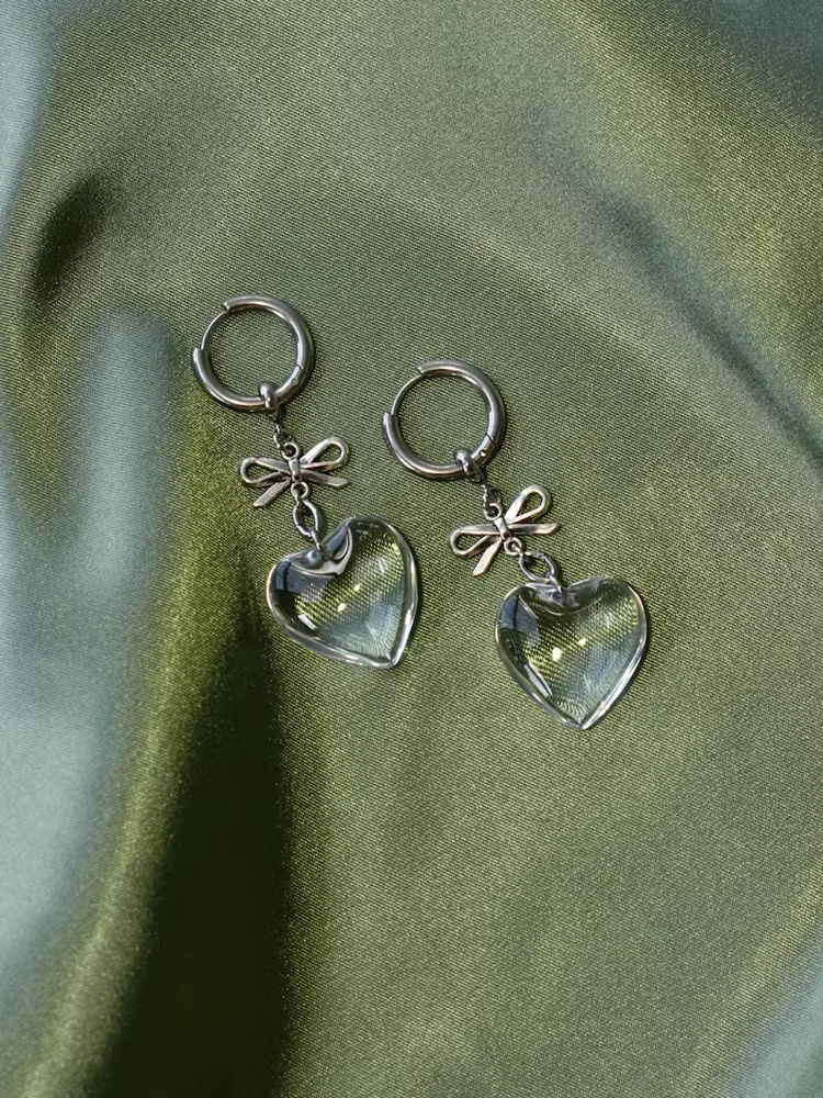 Valentine Earrings | hypoallergenic glass heart coquette grunge goth cute dangly chunky hoops