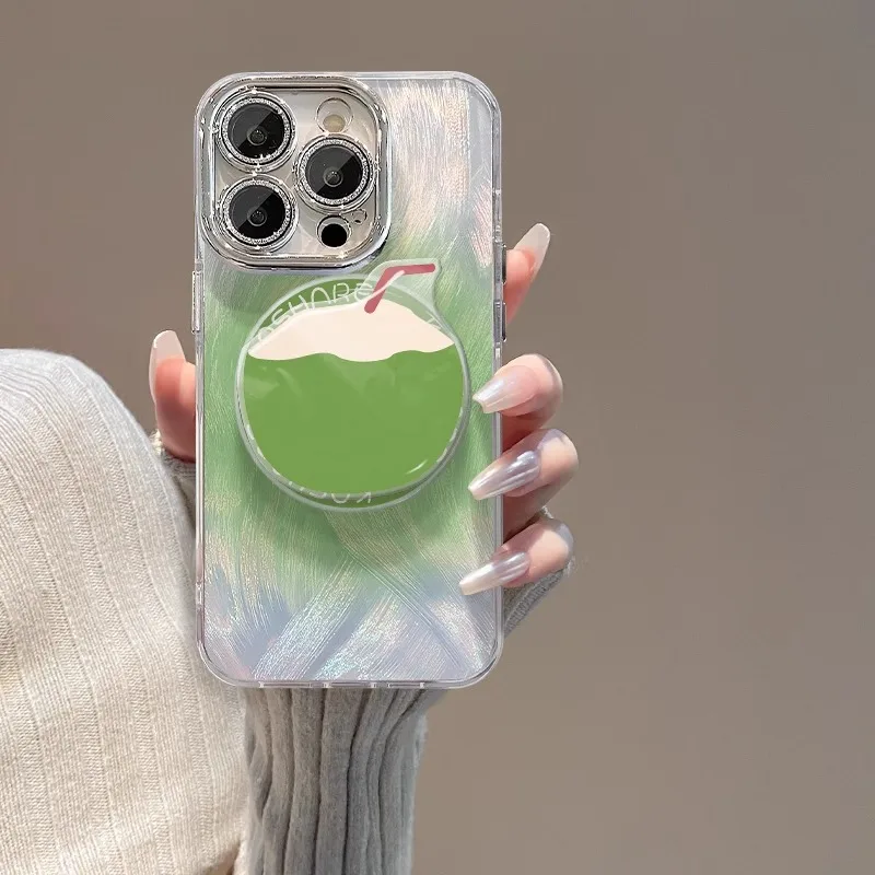 

New Model Suitable for iPhone 17 Green Apple Magnetic Bracket 16promax Feather Screen Lens Film 15pro 14 13 12 Protective Cover