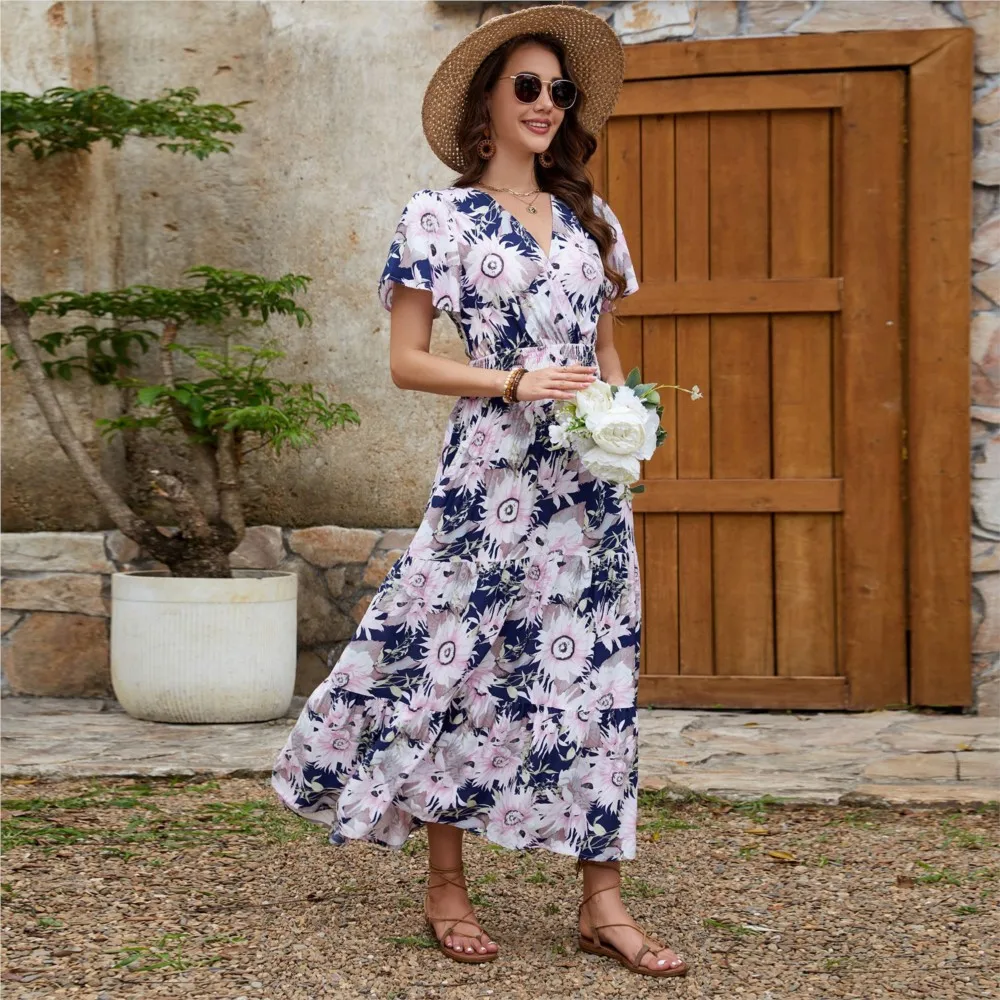 new summer dress 2025 vestidos para mujer floral print dress casual dress beach vacation dress big swing long dresses for woman