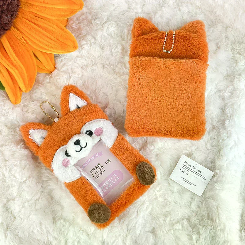 Cute Cartoon Little Fox Card Set Photo Card Holder Plush Photo Card Protective Sheath Photo Card Protective Case Keychain Gifts