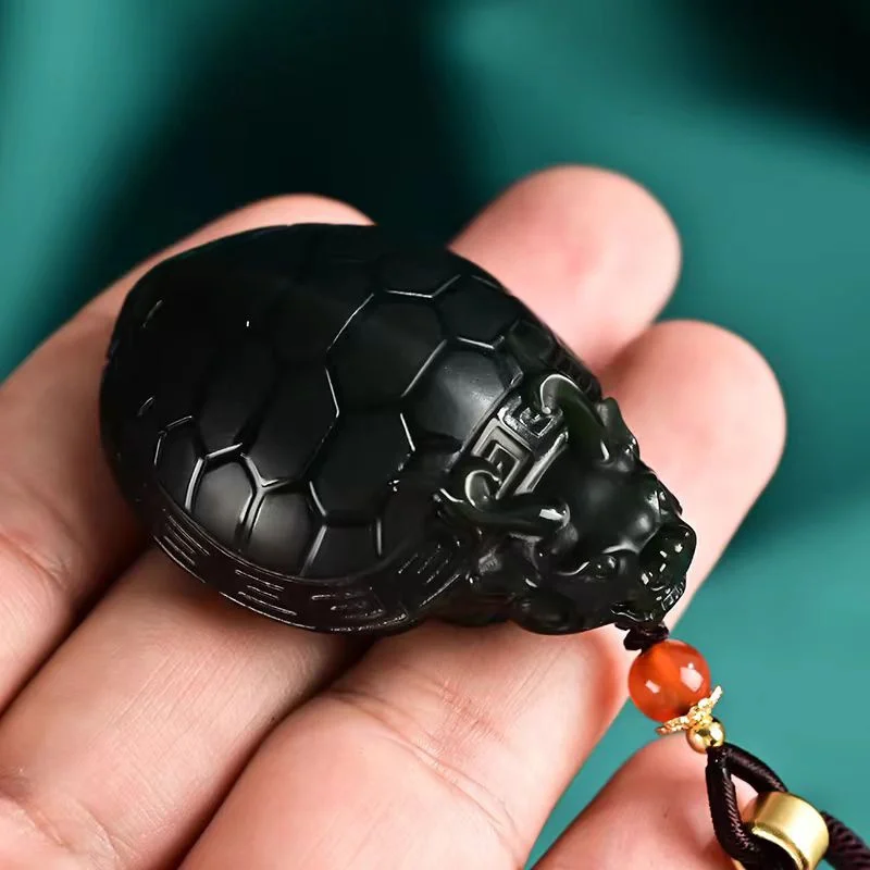 Mai Chuang/Hand Carved/He Tian Cyan Jade Lucky Dragon Turtle Necklace Pendant Fashion Jewelry Accessories Men Women Couple Gifts