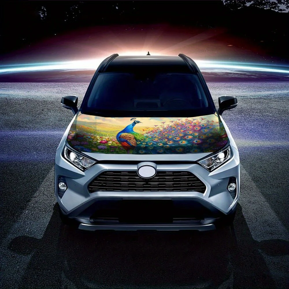 Gorgeous Peacock Car Hood Decal,Self-Adhesive Waterproof PVC Hood Sticker, Decoration Scratch Resistant Protect,Auto Accessories
