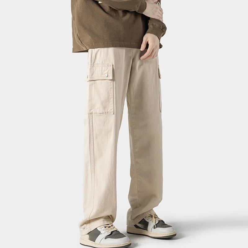 American Square Pocket Cargo Pants for Men Popular Loose Fit Straight Pants Male Spring Autumn Trend All-Match Man's Trousers