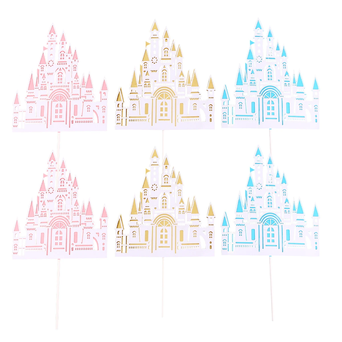

6 Pcs Castle Decorations Assorted Colors Cake Toppers Birthday Party Supplies Sturdy Cardboard Dessert Decor Photo Studio Props