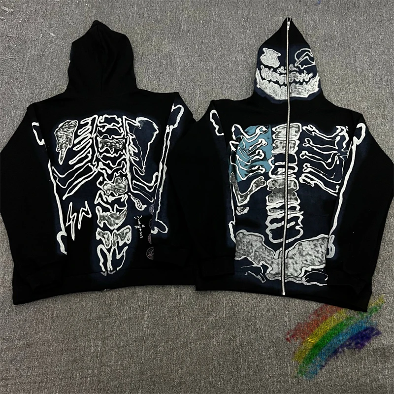 

Cardigan Cactus Jack Hooded Skull Print Hoodie Men Women 1:1 High Quality Oversize Pullovers
