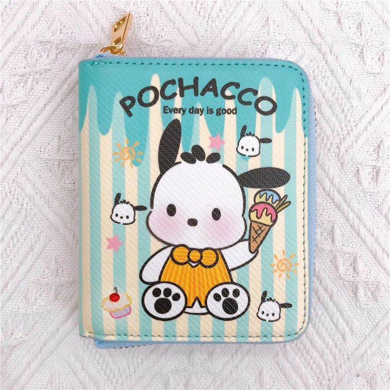 Sanrio Hello Kitty Women\'s Purse PU Leather Casual Fashion Short Zipper Purse Cartoon Pacha Dog Koulomi Bank Card Change Wallet