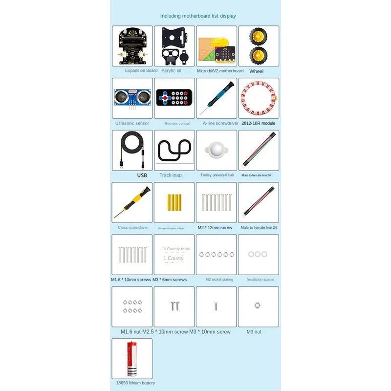 Mini Smart Microbit V2 Robot Car, Micro:Bit Robot Car Kit, Brinquedos de Programação Gráfica, DIY Eletrônico, Sem Bateria