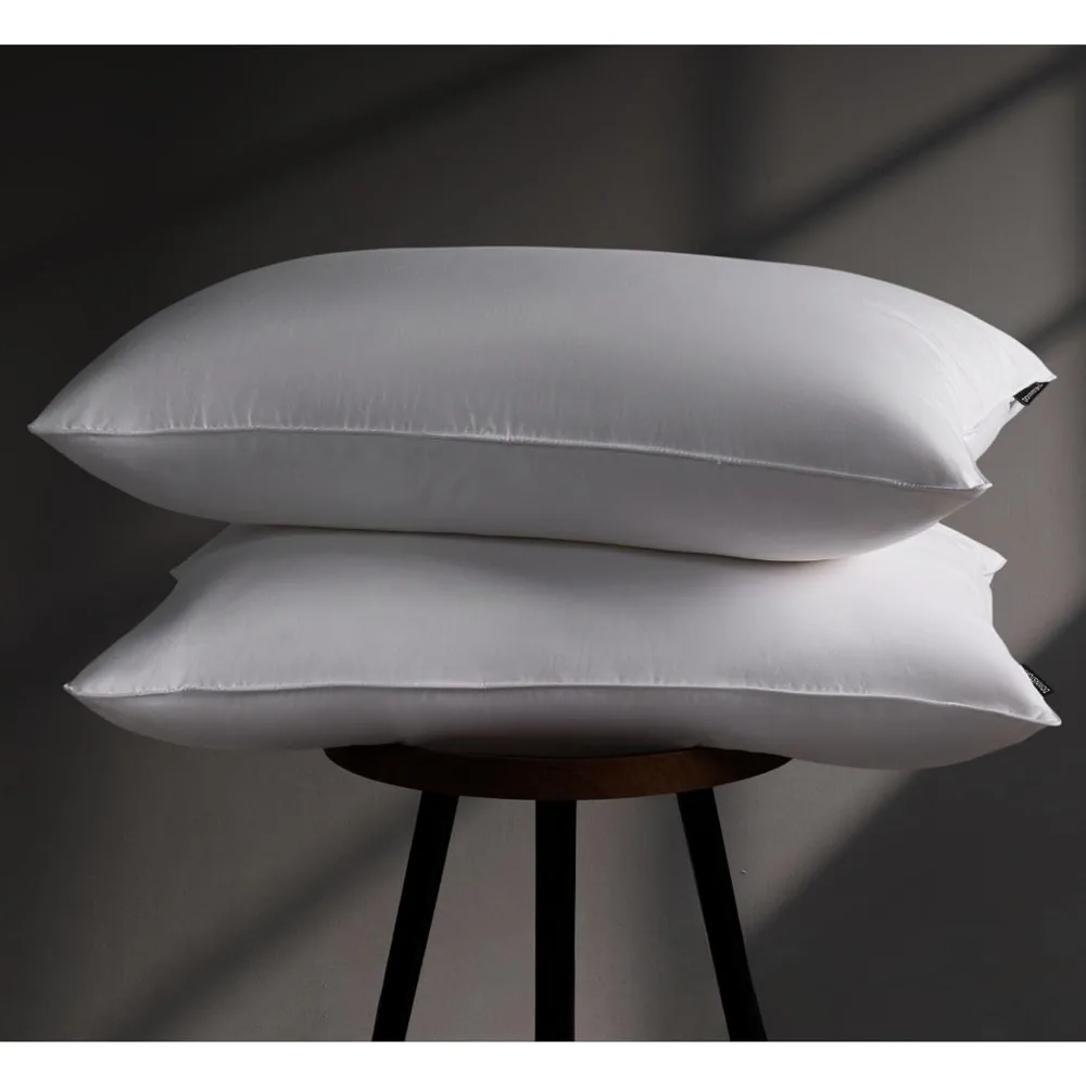 

Luxury Goose Feather Down Pillow Queen Size Set of 2 Pack, 100% Cotton Hotel Collection Bed Pillows, Fluffy Medium Firm Pillows