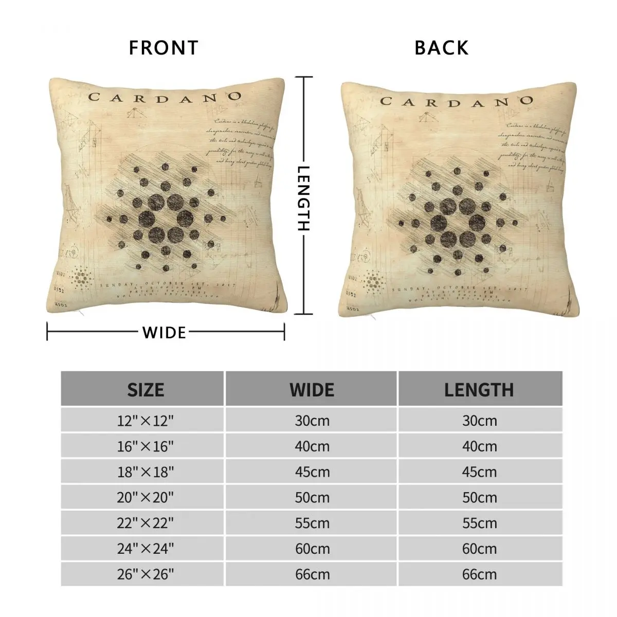 Cardano Crypto Invention Square Pillowcase Polyester Linen Velvet Pattern Zip Decor Pillow Case Home Cushion Cover