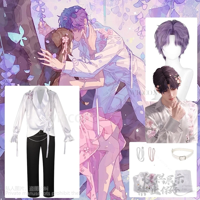 

Rafayel Qiyu Love And Deepspace Cosplay Costume Spring And Flower Elegant long-sleeved Shirt Necklace Trousers Wigs Customized