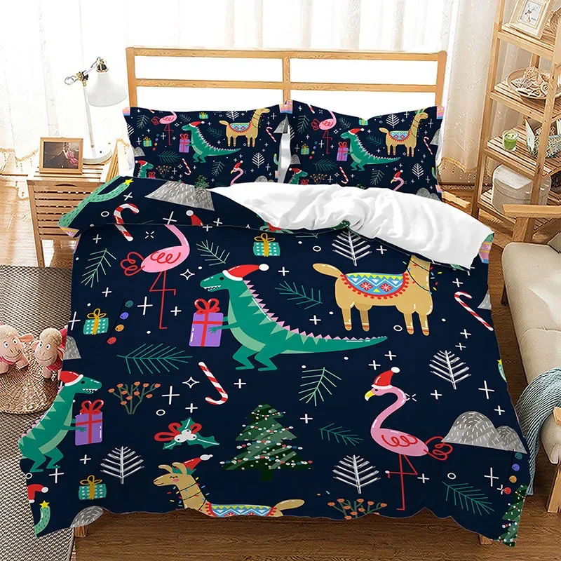 Merry Christmas Bedding Set Santa Claus Duvet Cover Set Christmas Decoration For Home Bedclothes 3-piece Polyester Home Textiles