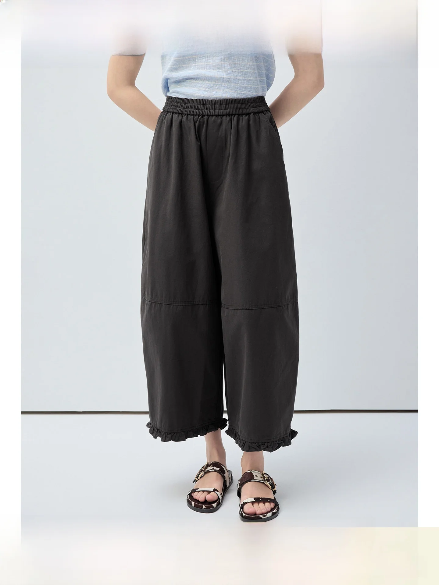 

High Waist Wide Leg Pants for plus Size Women Casual Summer Fashion Wood Grain Pants Versatile plus Size MM Trousers