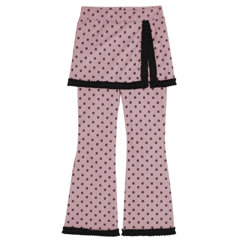 Autumn Winter New Pink Y2K Cute Polka Dot Fake Two-Piece Women's Curtain Pants Retro Design Black Lace Trim Splicing Pants Girl