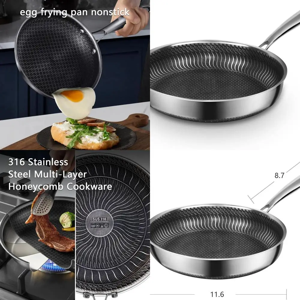 

11.6 Nonstick Stainless Steel Pan with Cool Handle, PFOA-Free, Suitable for All Cooktops and Induction Compatible