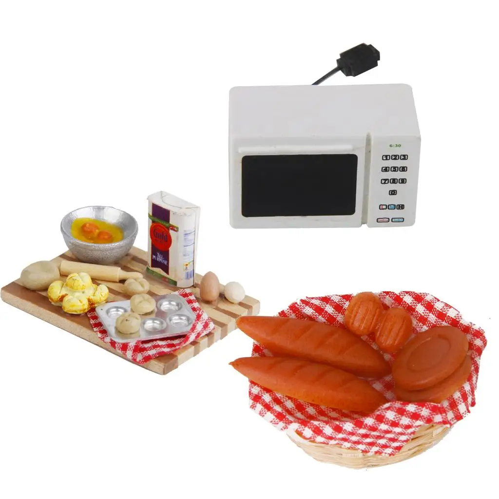 Wooden Dollhouse Miniature Kitchen Food Cooking Board Set Children’s Kitchen Play Toy for Role Play Games