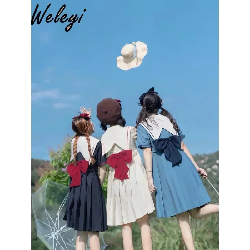 

Jirai Kei Cute Big Bow Dress Women's Clothes Japanese Fashion 2024 Summer Sweet Streetwear Short Sleeved Sailor Uniform Dresses