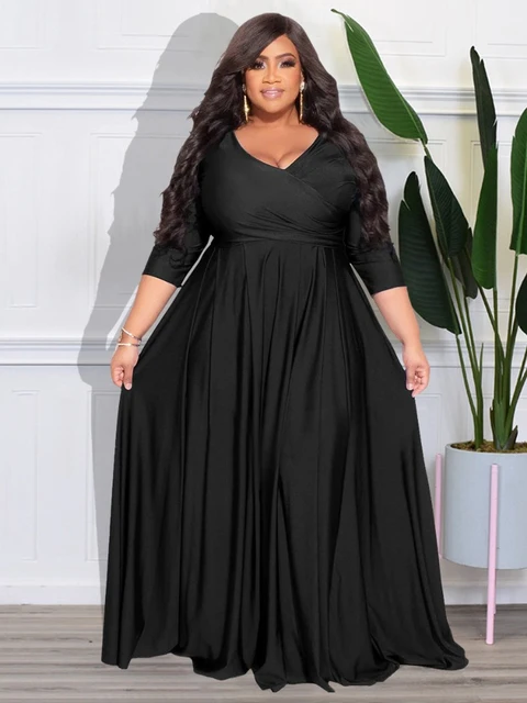 Large Size Fat Woman Solid Color V neck Sexy Wedding Dress Long Dress Plus Size Women Clothing Party Dresses Plus Size Dresses AliExpress