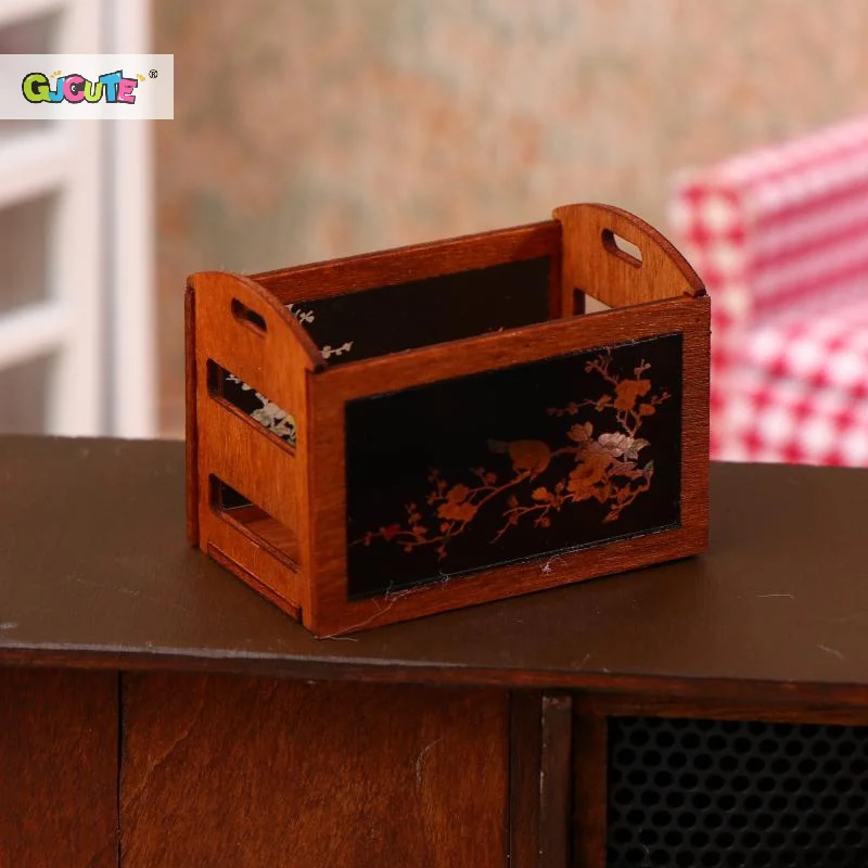 Model Toy Doll House Accessories, 1:12 Miniature Furniture Shelf Storage Basket.