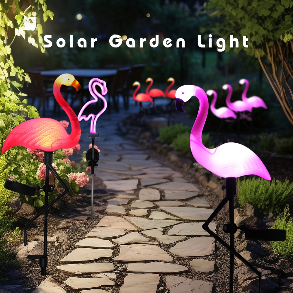 Solar Flamingo Light Garden Ornament Outdoor Waterproof Lawn Lamp Landscape Yard Light Patio Walkway Decoration Party Supplies