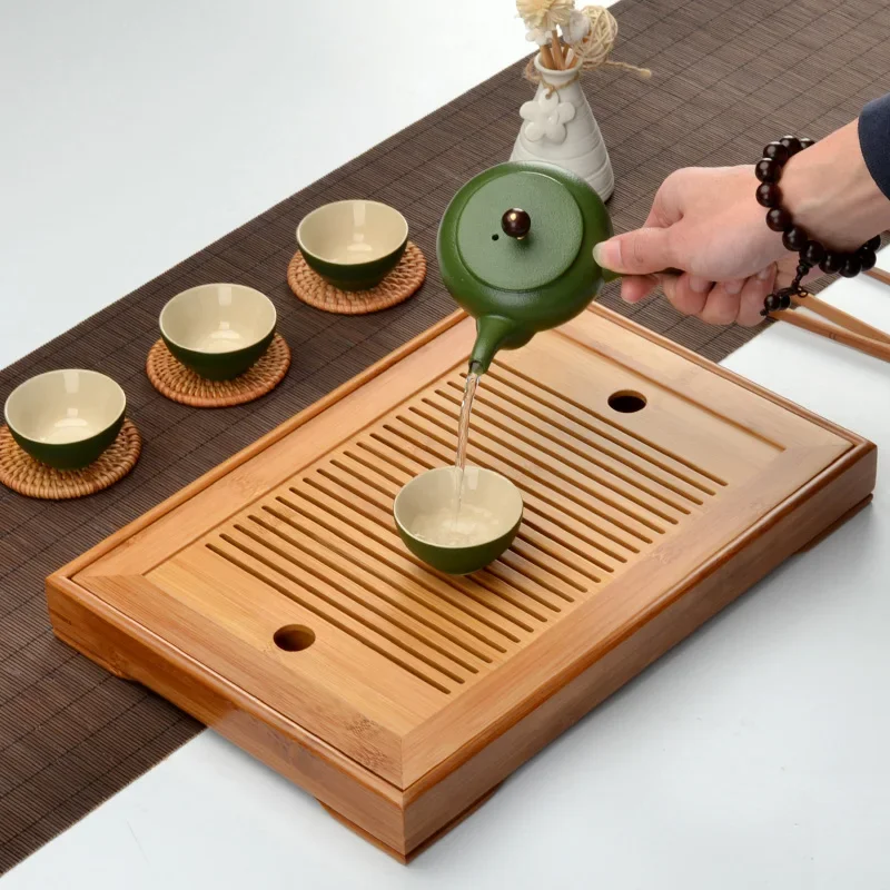 Kung Fu Tea Set Natural Bamboo Tray Rectangular Traditional Puer Wooden Chahai Table