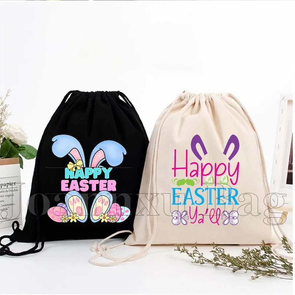 

Cute Rabbit Easter Bunny Basket Easter Eggs Happy Easter Day Flowers Mom Girl Gifts Drawstring Bags Soccer Backpack Gym Sackpack