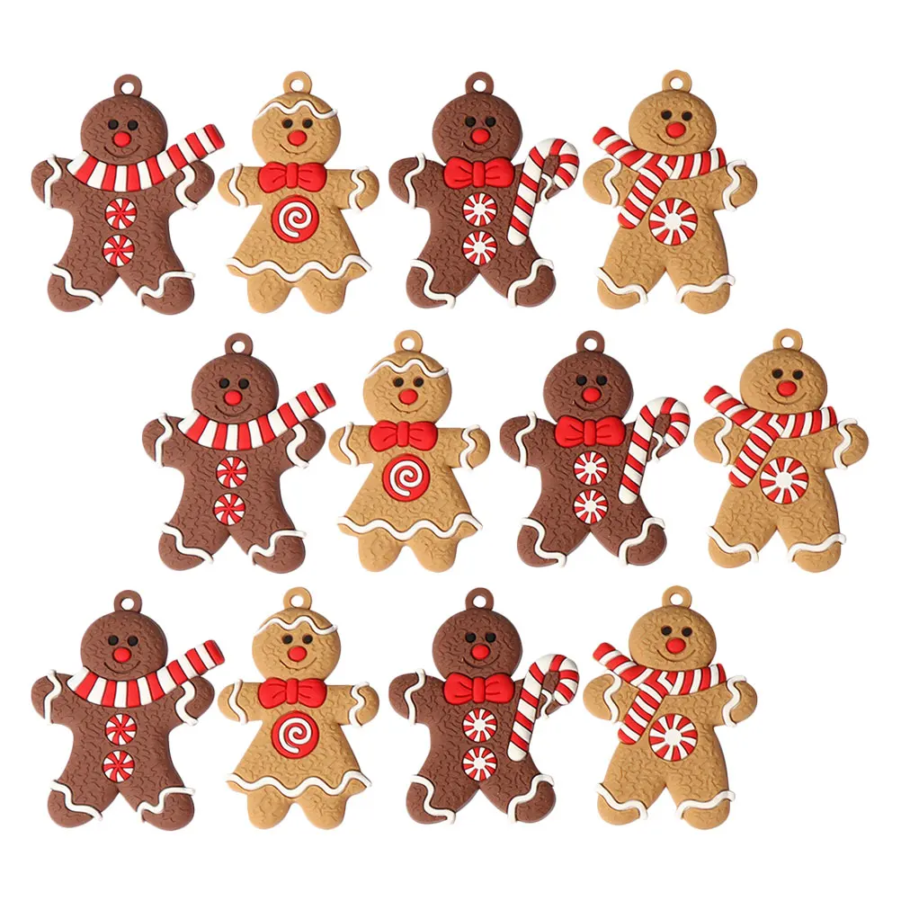 

12pcs Christmas Hanging Decorations Pvc Gingerbread Man Festive Holiday Pendant Xmas Accessories Creative Home Tree Pendants