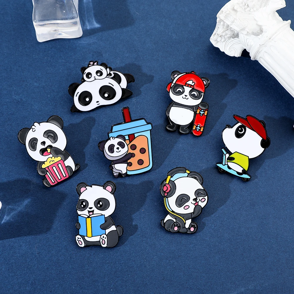 7 قطع لطيف الباندا أنيمي الكرتون بروش مضحك الفردية المينا شارة معدنية مجوهرات على ظهره الملابس والاكسسوارات هدية #3