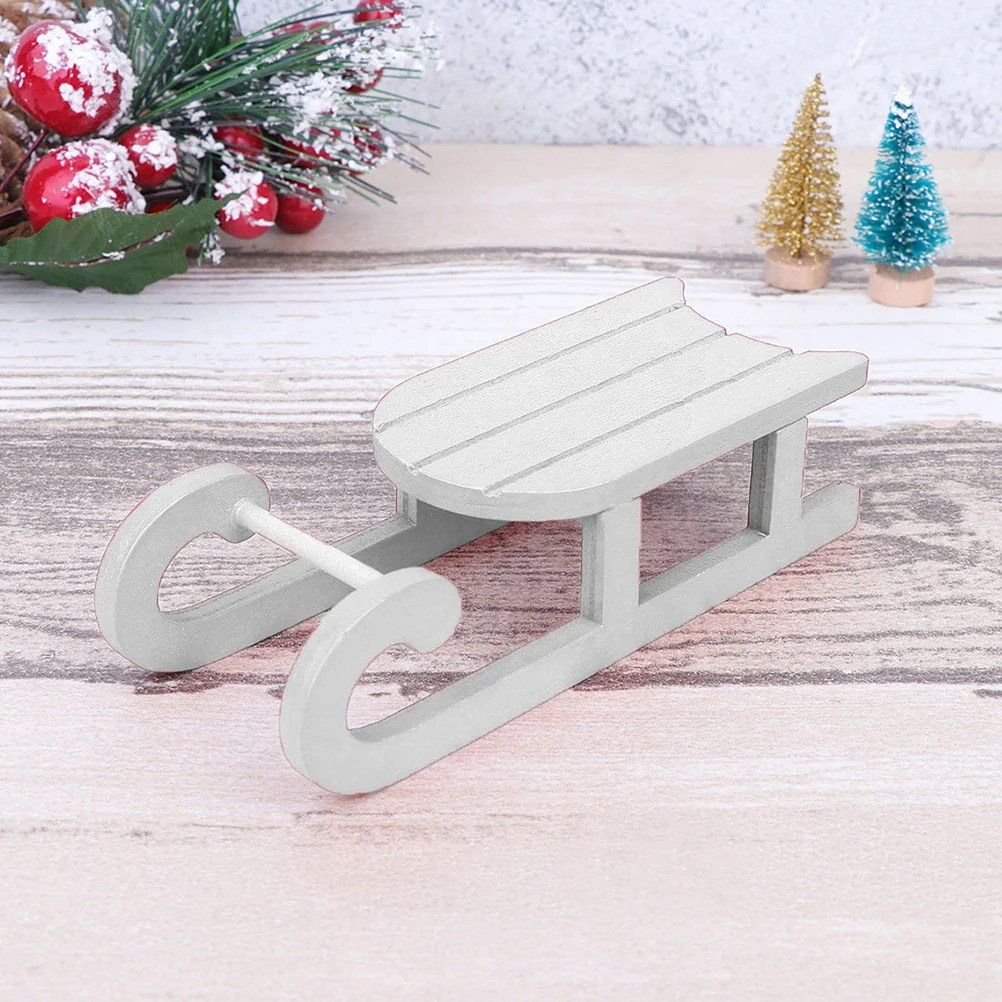 2 PCS Candy Decorations Christmas Sleigh Ornaments Outdoor Wooden Sled Adornment Cutouts White