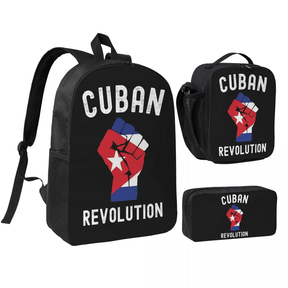 

Cuban Revolution Cuba Flag Design Vintage Backpack BookBag School Bag Shoulder Bags 3ps Insulated Lunch Bag Pencil Case