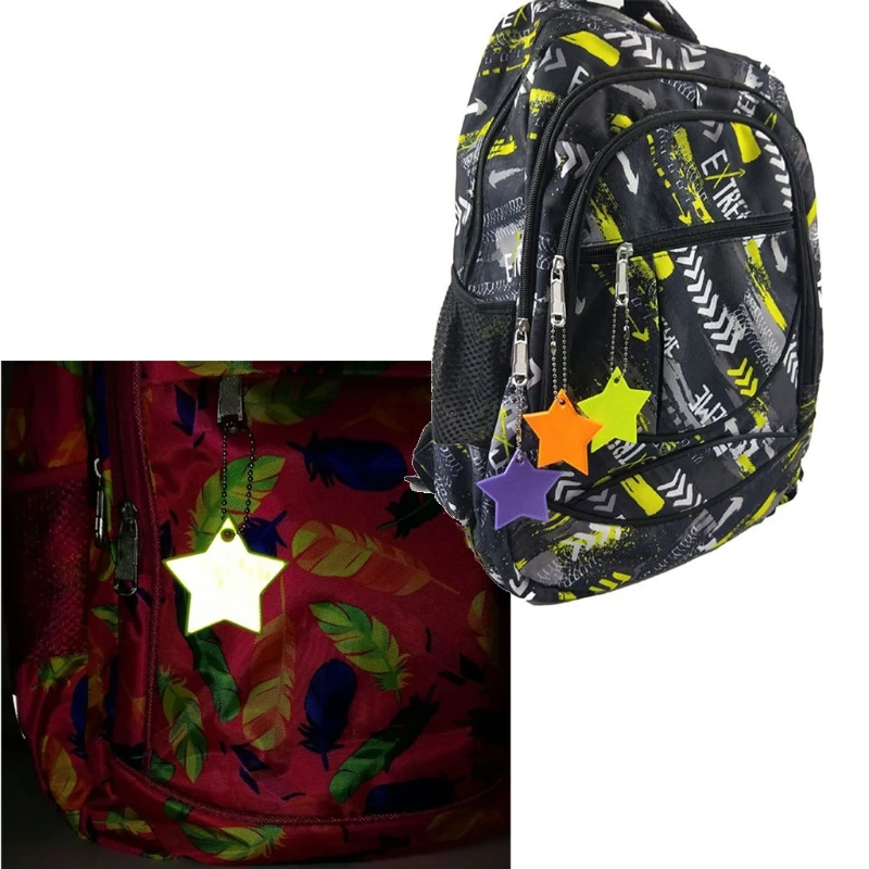 8 pçs reflexivo chaveiro estrelas engrenagem pingente reflexivo para sacos tira refletores de segurança infantil keyrings noite acessórios segurança