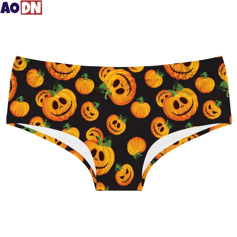 

Забавные трусики на Хэллоуин, милые трусики с принтом тыквы и черепа для женщин, эластичные трусы с низкой талией, женские трусы с запахом ягодиц