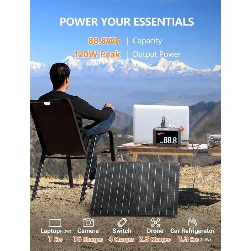 POWSTREAM-Solar-Generator-88.8Wh-Portable-Power-Station-with-Solar-Panel-Included - Lithium Ion Battery Power Bank